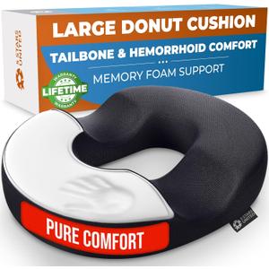 5 STARS UNITED Donut Pillow Hemorrhoid Tailbone Cushion – Large Cushion for Pain Relief – Coccyx, Prostate, Sciatica, Pelvic Floor, Pressure Sores, Pregnancy, Postpartum Recovery, Black