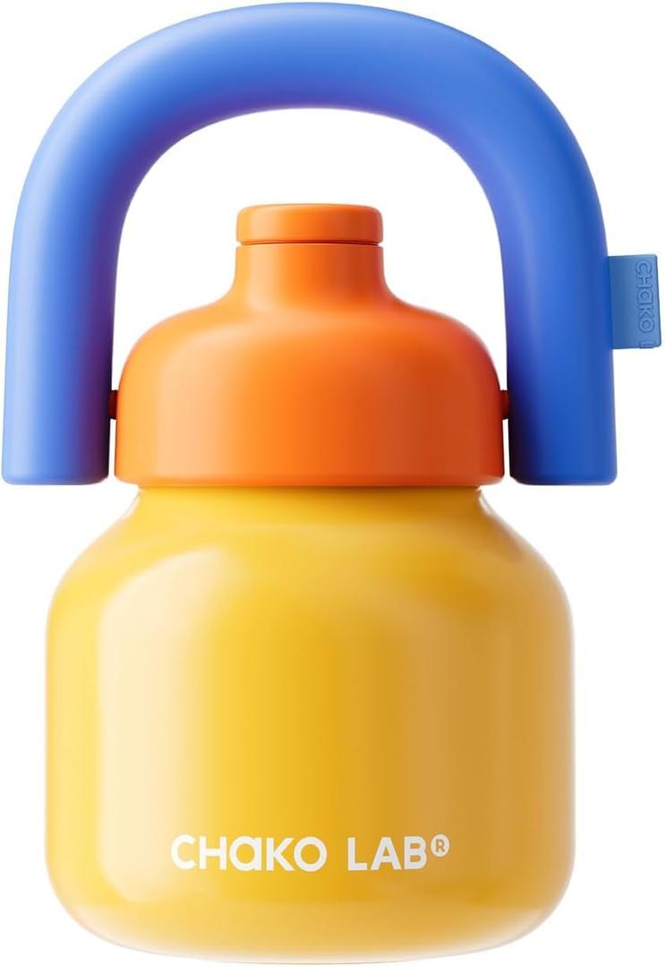 Water Bottle with Straw and Carry Handle | Wide Mouth vacuum insulated stainless steel Bottles | Reusable, leak-proof and BPA-free | 33oz (Yellow and Blue)