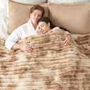 Cozy Bliss Faux Fur Throw Blanket for Couch, Cozy Warm Plush Striped Blanket for Sofa Bedroom Living Room, 108 * 90 Inches Tie-dye Khaki