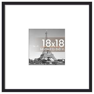 upsimples 18x18 Picture Frame, Display Pictures 8x8 with Mat or 18 x 18 Without, Wall Hanging Square Frames, Black, 1 Pack