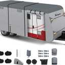 RV Cover for 14-16 ft Travel Trailers, 7-Layer Heavy Duty Weatherproof & UV Resistant with Gutter & Tongue Jack Covers