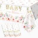 Baby in Bloom Disposable Plastic Tablecloth 3pcs Pink Watercolor Floral Baby Shower Table Cover Spring Party Supples and Decorations for Baby Girls