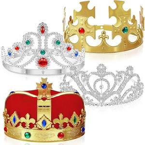 Bonuci 4 Pcs King Crowns Queen Tiara Princess Adjustable Crowns Gold Crown Funny Party Hats Royal Halloween Costume Prom Accessories