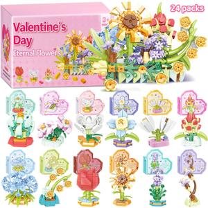 24 PCS Easter Eggs Filled with Flower Building Blocks, Easter Basket Stuffers Fillers for Kids, Classroom Prizes, Easter Party Favors Gifts for Boys and Girls (Valentines Flower)