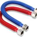 Stainless Steel Corrugated Water Heater Connector, 24-Inch, 1" FIP* 1" FIP red and blue color Corrugated Water flexible hose, Leak-Proof, 2-pack