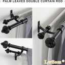 Heavy Duty Double Curtain Rod with Palm Leaves Finials and Aluminum Bouquet Brackets,Double Curtain Rods for Windows 36 to 72 Inches,1 Inch Front, 5/8 Inch Back Adjustable Double Rods,Black