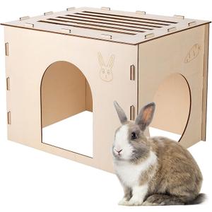 Woiworco Wooden Rabbit Hideout Castle for Easter Day, Rabbit Houses and Hideouts, Wooden Rabbit Bunny Hideout for Indoor Bunnies Chinchilla, Hamsters and Guinea Pigs Hut to Hide