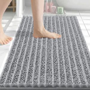 Arotive Luxury Bathroom Rugs 34x21, Extra Soft Thick Absorbent Shaggy Chenille Bath Rugs, Non-Slip Machine Wash Dry, Bath Mats for Bathroom Floor, Tub and Shower, Home Decor Accessories, Light Grey