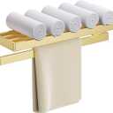 TNOMS Towel Racks Double Towel Bar,Brushed Gold Towel Holder 23.6-inch Stainless Steel Bathroom Hardware Accessories Set