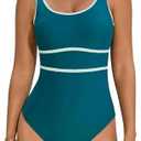 Cromi Womens One Piece Swimsuits Color Block Bathing Suit Sport Swimwear Slimming Modest Monokini XL