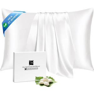 Ravmix 100% Silk Pillow Cases with Zipper, 21 Momme Mulberry Silk Pillowcase for Hair Skin Health, Soft Smooth Breathable Cool Pillow Cover for Beauty Sleep(Standard 20"x26", Ivory White) 1PC