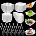 Tessco 200 Pcs Mini Appetizer Plates with Spoons Forks Disposable Mini Dessert Plates Plastic Appetizer Bowls Tiny Individual Serving Trays for Party(Silver Glitter,Classic)