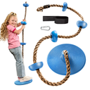 Jungle Gym Kingdom Tree Swing for Kids - Single Disc Seat and Brown Climbing Rope Set w/Carabiner and 4 Foot Strap - Treehouse and Outdoor Playground Accessories - Green