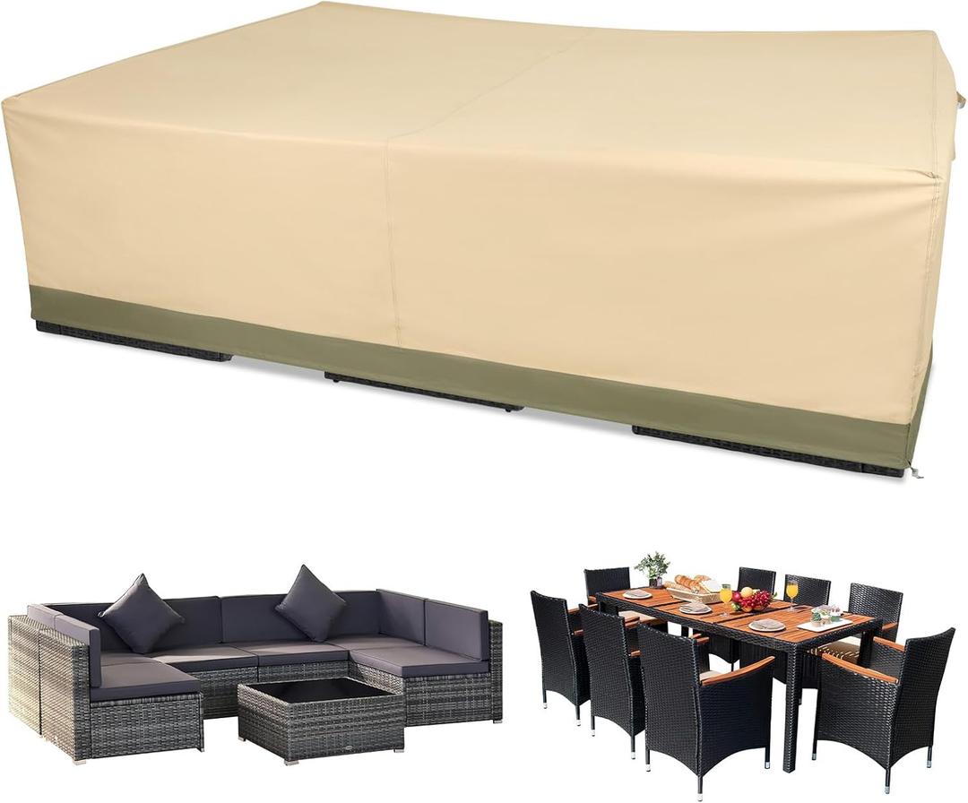 BPS Patio Furniture Cover for Outdoor Table and Chairs, 600D Waterproof and Anti-UV Patio Sectional Set Cover for Outside General Purpose Furniture, 140''L x 88''W x 32''H