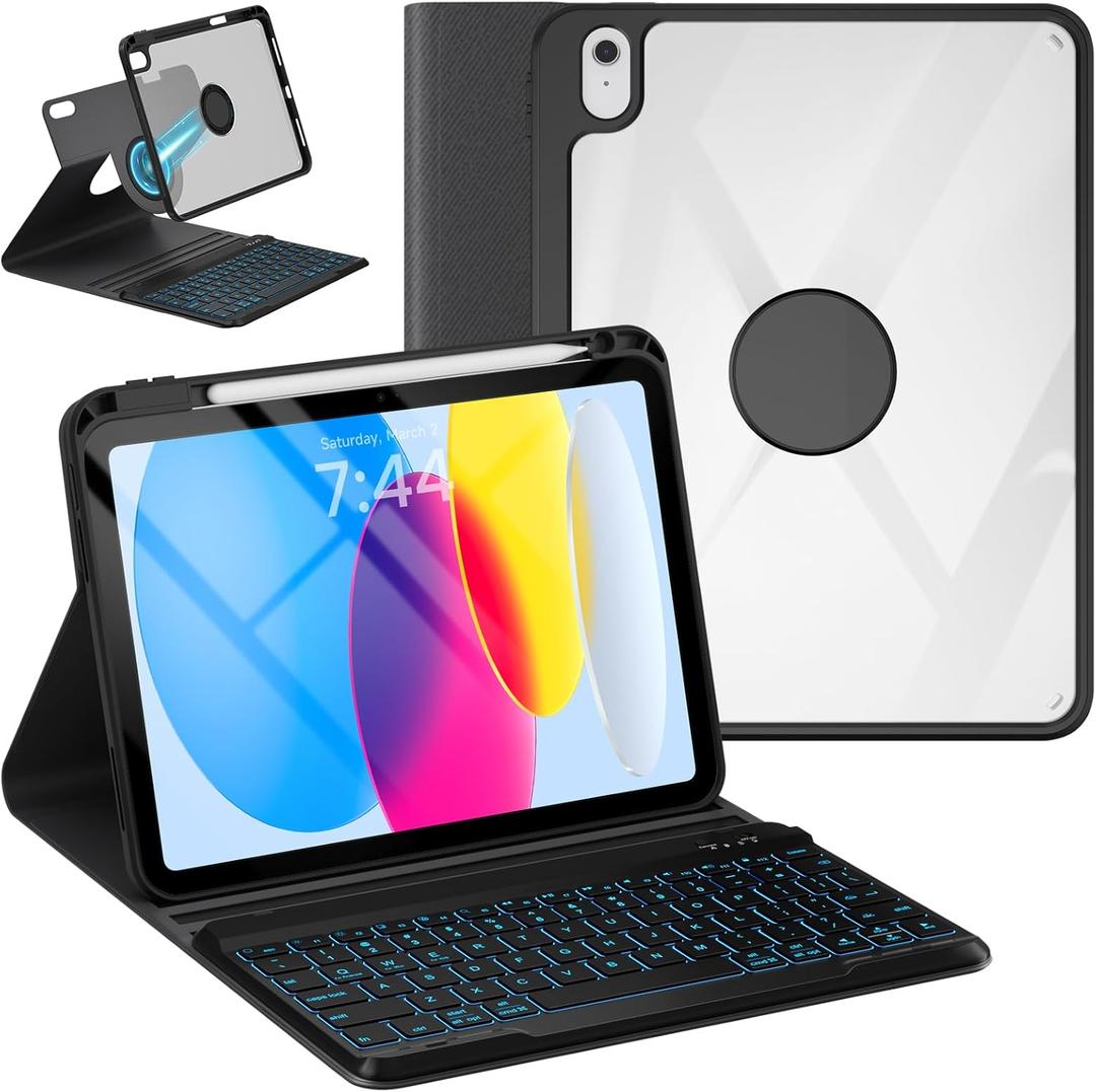 OYEEICE for iPad 11th 10th Generation Case with Keyboard - Upgraded 360 Magnetic Detachable Cover with Backlit Keyboard, Pencil Holder for iPad 11-inch A16 2025 10th Gen 10.9 inch - Black