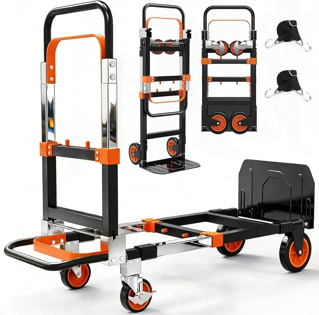 3-in-1 Folding Heavy Duty Hand Truck Dolly Cart Trolley with Wheels(Orange)