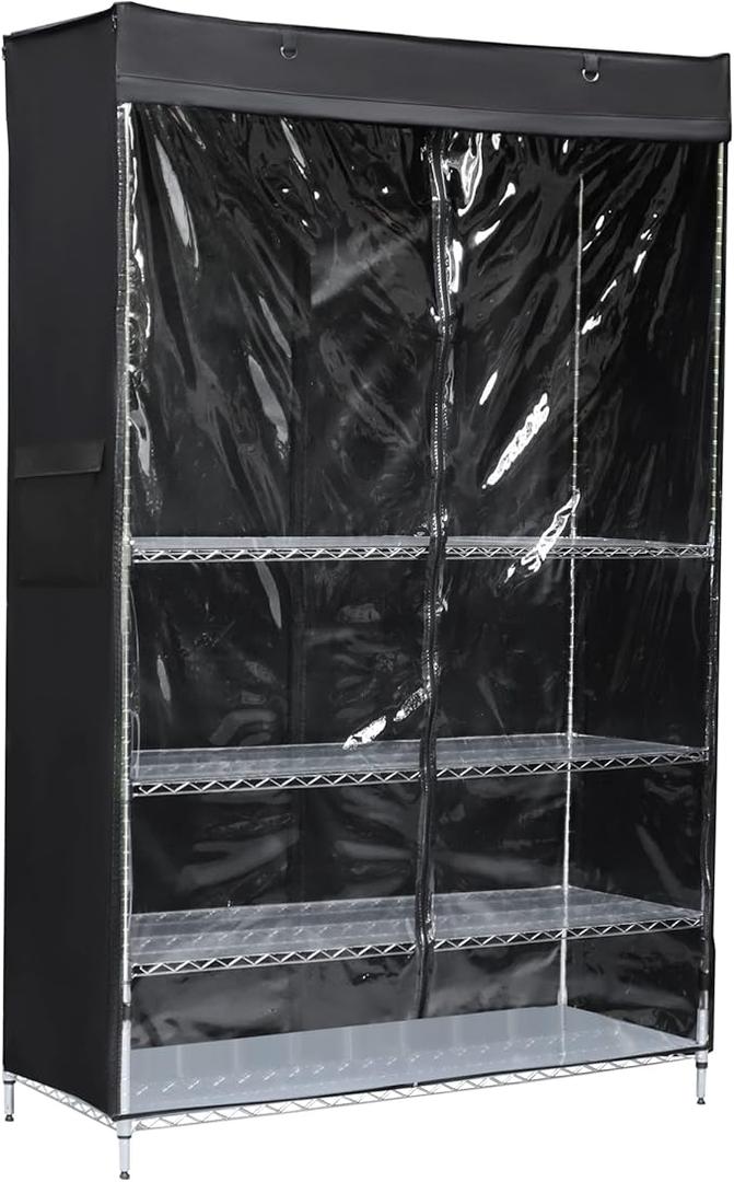 Macoda Storage Shelf Cover, 5 Shelves, Polyvinyl Chloride, Minimalist, Fits Racks 19''D x 48''W x 72''H, Water Resistant, Wind Straps, See Through