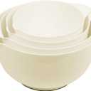 BoxedHome 4 Quart Large Plastic Mixing Bowls, Microwave Safe Mixing Bowl Set with Pour Spout, Nesting Bowls for Space Saving Storage(Beige)