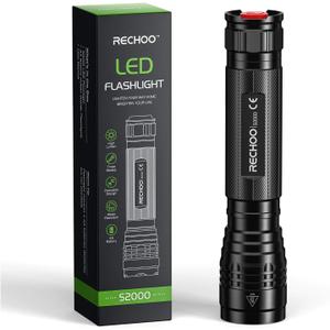 RECHOO S2000 LED Flashlight High Lumens, Super Bright, Powerful, Mid-Size Tactical Flashlight with 3 Modes, Zoomable, Water Resistant Flashlights for Home, Emergencies, Camping, Outdoor Use (1 Pack)