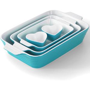 Baking Dish for Oven Casserole Dishes Bakeware Set With Ramekin Ceramic Lasagna Pan 912.8 Inch Large Deep Baking Dishes Rectangular Non-Stick Baking Pans for Kitchen Baking and Roasting Turquoise