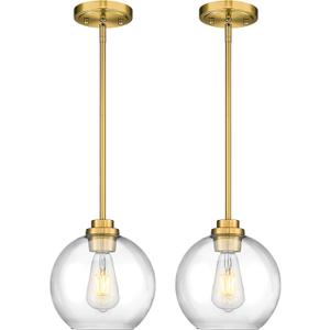 2 Pack Pendant Lights Kitchen Island, 8" Gold Pendant Light Fixtures with Globe Clear Glass Shade, Modern Brass Kitchen Island Lighting for Bathroom, AD-22280-2PL-GD