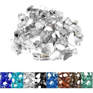 Mr. Fireglass 10 Pounds Fire Glass - 1/2 Inch High Luster Reflective Tempered Glass Rocks for Fireplace Fire Pit Table and Landscaping, Platinum