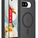 for Google Pixel-9a Case: Translucent Matte Magnetic Phone Cover, Military-Grade Shockproof with Screen Protector, for MagSafe, Anti-Fingerprint & Reinforced Bumpers - Onyx Black