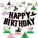 Witch Birthday Party Decorations Pink and Green Witch Decorations Movie Theme Happy Birthday Banner Honeycomb Table Centerpieces for Halloween Witch Movie Bday Party Decor