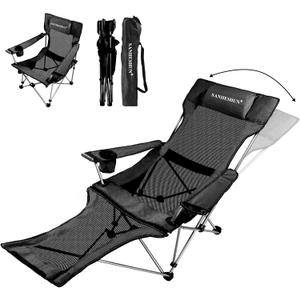 Zero Gravity Chair, Reclining Camping Chair with Padded Pillow, Cup Holder, Storage Pocket & Carry Bag, 4-in-1 Portable Camping Recliner for Outdoor, Beach, Garden, and Backyard - Black Mesh