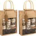 DIWNELEM 2 Pack Burlap Gift Bags with Window - Jute Wine Bags for Wedding, Parties, Birthdays, Christmas & Holidays