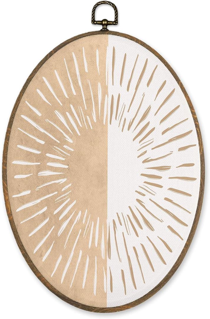 LKETW Boho Abstract Sunshine Oval Wall Art Decor, Neutral Abstract Minimalist Sunshine Oval Canvas Hanging Decor, Boho Wall Decorations for Home Bedroom Living Room, 8.6x11.4 Inch