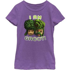 Marvel Groot Bath Hairdo Girls Short Sleeve Tee Shirt (X-Small, Purple Berry)