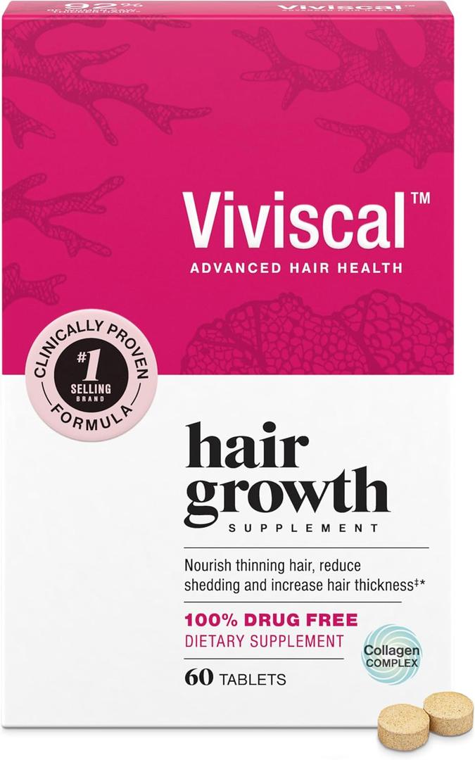 Viviscal Hair Growth Supplements For Women For Thicker, Fuller Hair, Nourishes Thinning & Loss, With Proprietary Collagen Complex, 60 Tablets, 1 Month Supply, Best By: 07/2028