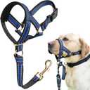 BARKLESS Muzzle Leash for Heavy Pullers, No Pull Stylish Head Halter for Large Aggressive Dogs, Gentle Dog Face Harness Stops Pet Pulling and Choking on Walks, Adjustable Head Collar (L (Snout Cir: 11"-12), Blue)