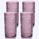 abrwyy Purple Drinking Glasses Set of 4, Vintage Drinking Glasses, Colored Glassware Drinking, Highball Beverage Glasses Cup, Vintage Glassware Set for Water, Juice, Cocktail, Coffee