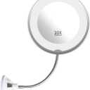 Flexible Gooseneck LED Light Makeup Mirror, 10X Magnifying Makeup Mirror with Locking Suction Cup, Diffused Light and 360 Swivel