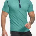 PLEPAN Mens Henley Shirts Crewneck Short Sleeve Casual Cotton T-Shirts with Contrast Color Collar, M