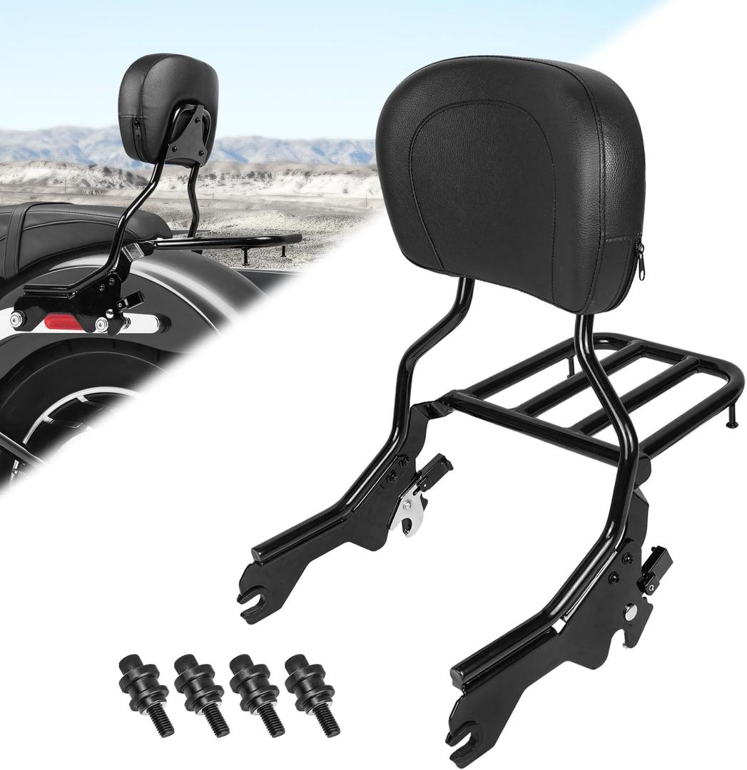 AUFER Upright Passenger Backrest Sissy Bar Luggage Rack Docking Hardware Kits With Back Rest Pad Compatible With For Harley Softail Low Rider FXLR FXLRS FXLRST Sport Glide FLSB 2018-Later