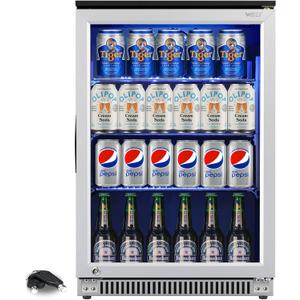 Weili 20 Inch Built in Beverage Refrigerator with Lock, Under Counter or Freestanding 120 Can Soda Beer Drink Cooler Fridge with Stainless Steel and Glass Door