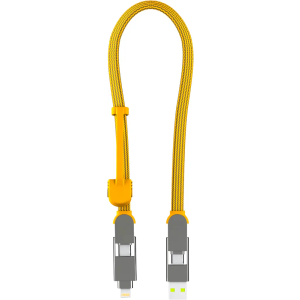 inCharge Rolling Square XL 30 cm - USB-C Cable, Universal Smartphone Cable, Gift for Men, 6-in-1 Universal Charger for Smartphones, Technical Gadget, Yellow, Lightning Cable 100W