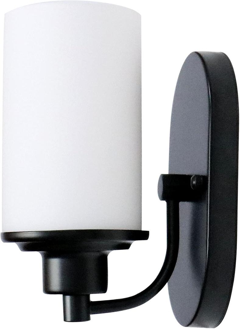 Modern Black Wall Sconce with Frosted Glass Shade, Dimmable E26 Wall Light Fixture for Bathroom, Bedroom, Hallway & Living Room - UL Listed Indoor Lighting (Monkfish WS45)
