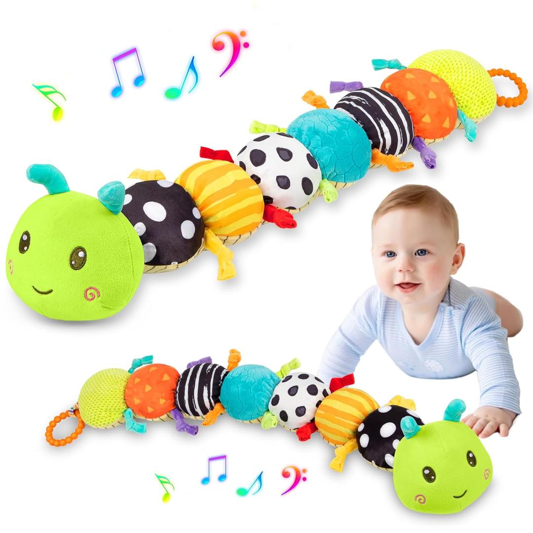 Baby Stuffed Animal Toys for 0-6 6-12 Months, Baby Musical Caterpillar Tummy Time Toys for Babies 3 6 9 12 18 Months, Newborn Infant Sensory Toys Gifts for 1 2 Year Old Boys Girls (Green)