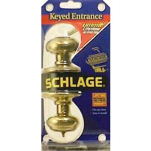 Schlage Georgian Bright Brass Steel Entry Lockset ANSI Grade 2 1-3/4 in.