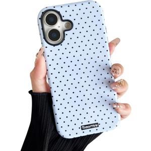 Compatible with iPhone 17 Case, Simple Cute Polka Dot Phone Case with Shockproof Soft TPU and Hard PC Protective Phone Cover for Women Designed for iPhone 17 6.3", Blue