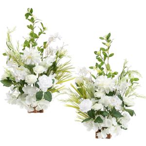 Ling's Moment 17.5" Tall Free Standing Artificial Flowers Arrangements 2 pcs Wedding Aisle Runner Chair Decorations Lily White Green Centerpieces for Ceremony Reception Rose Floral Floor Party Outdoor (Wht- Lily of the Valley White)