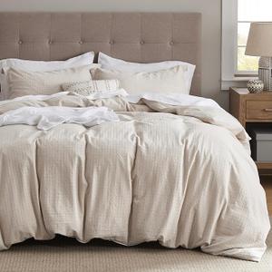 Bedsure Cotton Duvet Cover Queen Size - Waffle Weave Boho Textured Duvet Cover Set, Soft and Breathable Cookie Pattern Bedding Set for All Seasons (Beige, Queen, 90"x90")