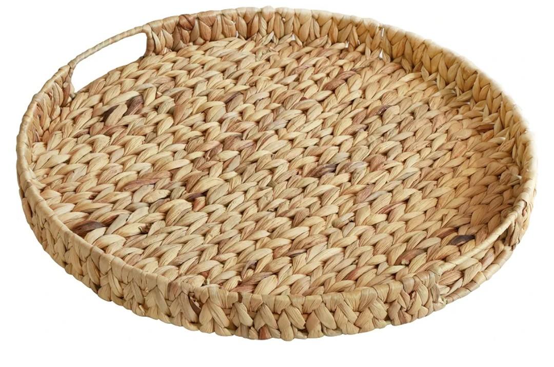 Gurfuy Extra Large Round Ottoman Table Tray with Handles - 19.7" Handmade Wicker Serving Hand Woven Tray for Farmhouse Decorative Oversized Coffee Table Trays Living Room Kitchen Counter Breakfast
