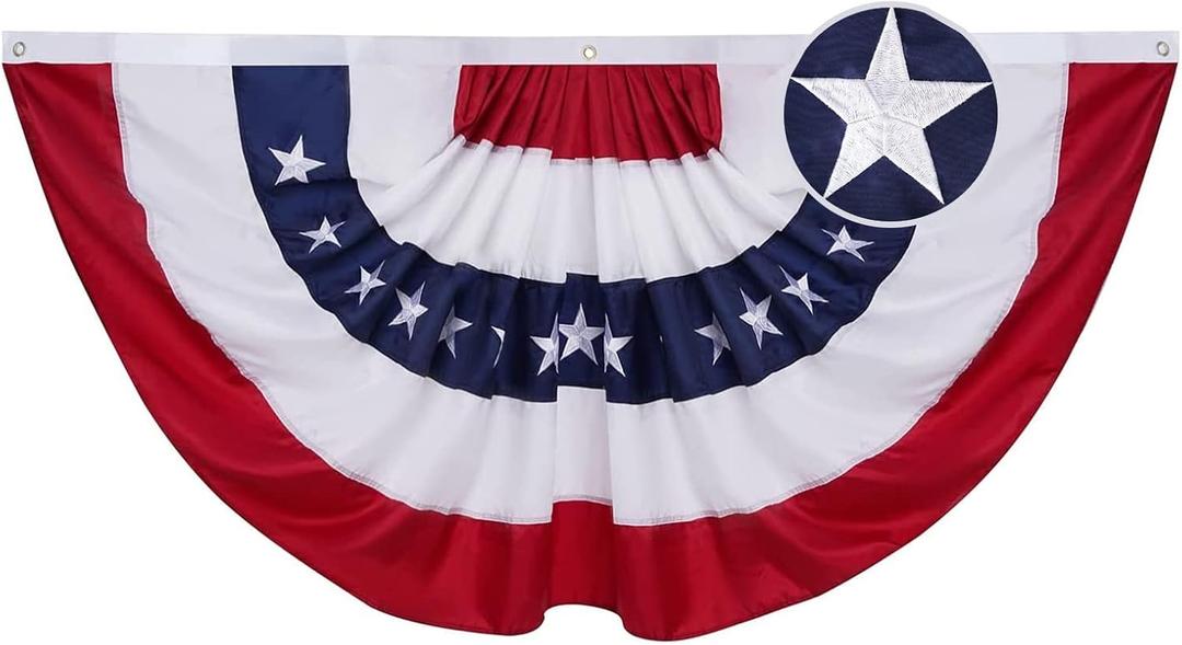 Homissor American Flag Bunting Outdoor 3x6 Ft USA US Pleated Fan Flag Embroidered Stars for Patriotic, Memorial Day, 4th of July Outside Banner