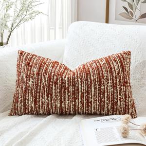Artscope Lumbar Throw Pillow Cover 12x20 Super Thick Body Pillow Cover Decorative Boucle Textured Morden Neutral Accent Italian Style Pillowcase for Bedroom Living Room Couch Sofa Home Décor-Rust
