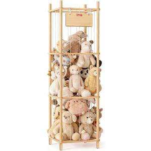 KiddoCood Kids CPC & TIC Certified Stuffed Animal Storage - 3-Tier Natural Solid Wood Plush Toy Organizer & Holder, Corner Solution for Playroom & Nursery, BPA-Free & Zero Glue